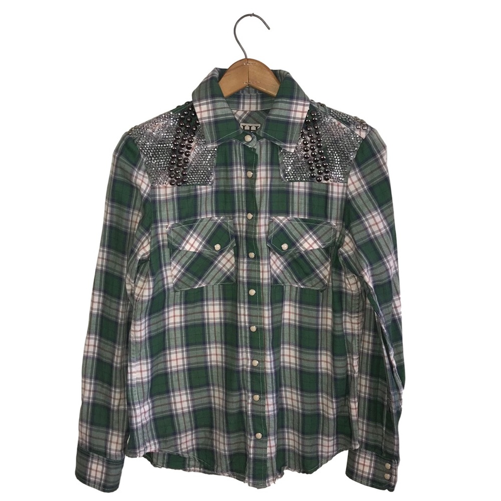 Haute Hippie Plaid Button Down Studded Shirt | S